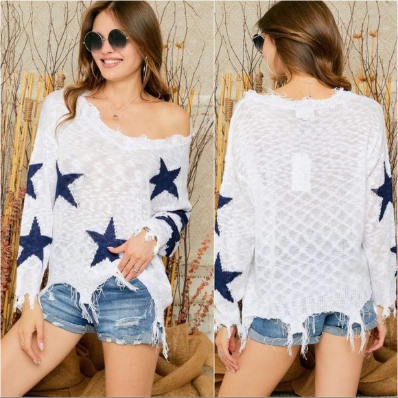 Infinity Raine Sweaters - FEELING LIKE A STAR DESTOYED SWEATER-OFF WHITE